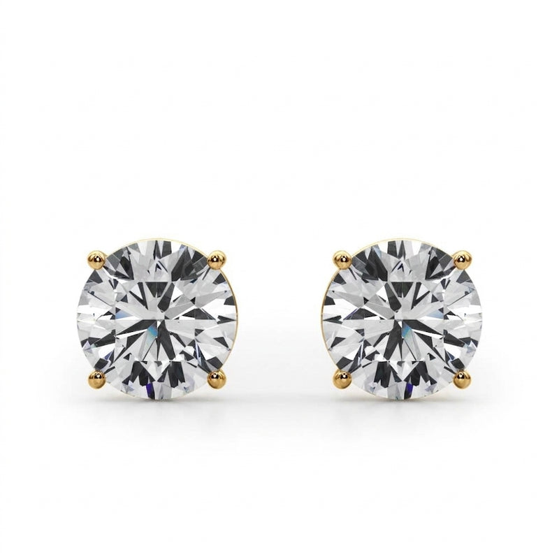 (4 Cttw) 2ct 4 Prong Wire Stud Earring — 4 ctw — Yellow Gold