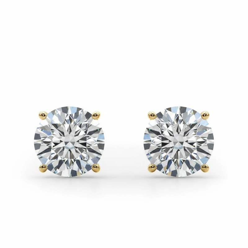 (4 Cttw) 2ct 4 Prong Wire Stud Earring — 5 ctw — Yellow Gold