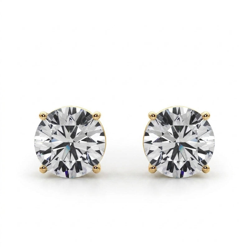 (4 Cttw) 2ct 4 Prong Wire Stud Earring — 5 ctw — Yellow Gold