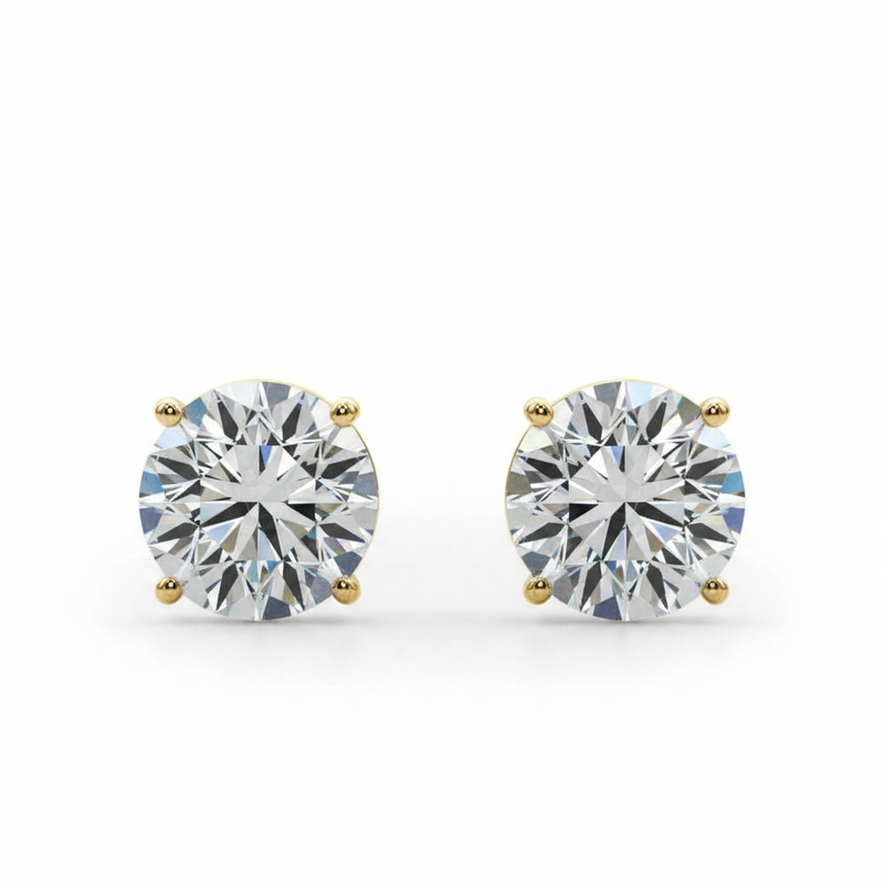 (4 Cttw) 2ct 4 Prong Wire Stud Earring — 6 ctw — Yellow Gold