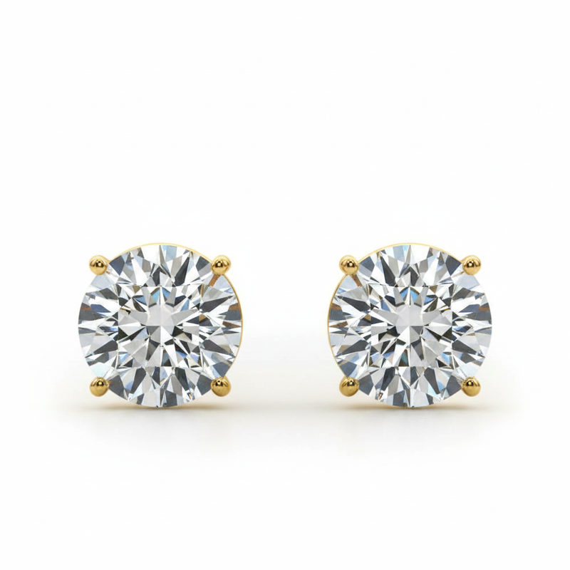 (4 Cttw) 2ct 4 Prong Wire Stud Earring — 7 ctw — Yellow Gold