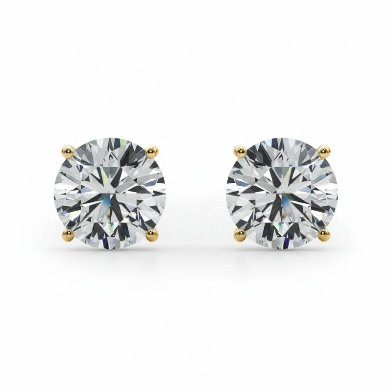 (4 Cttw) 2ct 4 Prong Wire Stud Earring — 8 ctw — Yellow Gold