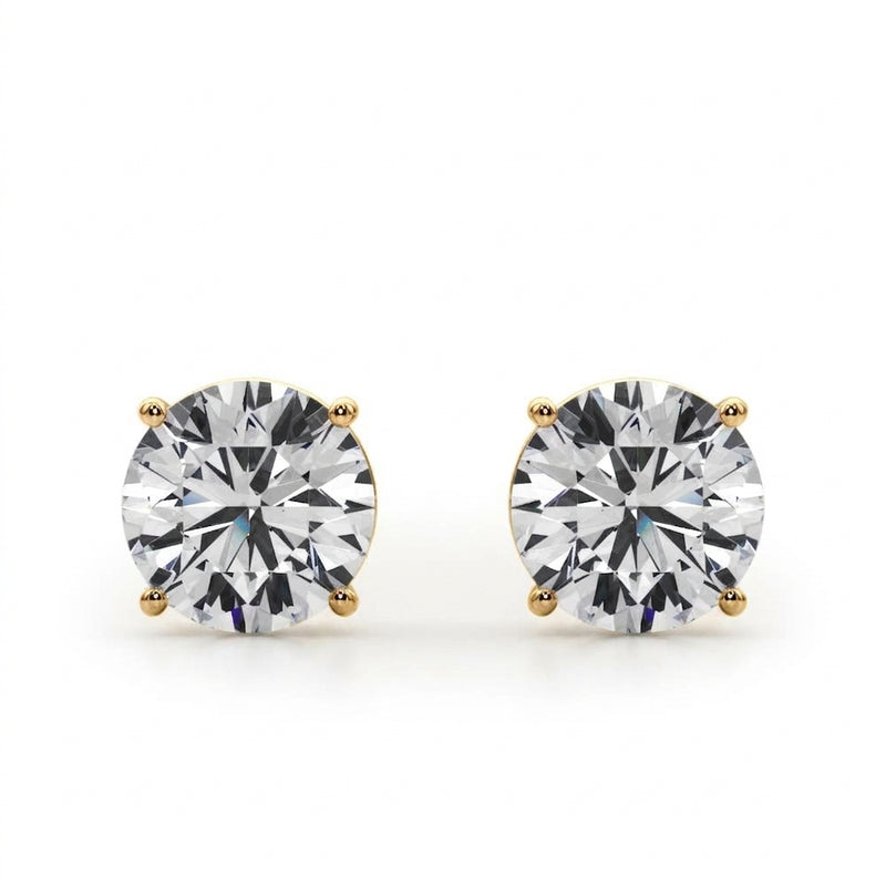 (4 Cttw) 2ct 4 Prong Wire Stud Earring — 8 ctw — Yellow Gold