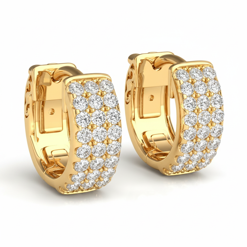 1/4 ctw .5 Inch 3 Row Flat Hoop — Yellow Gold