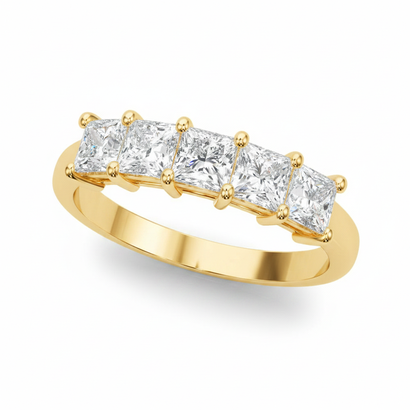1 1/3 ctw 5 Stone Band Princess Cut — Yellow Gold