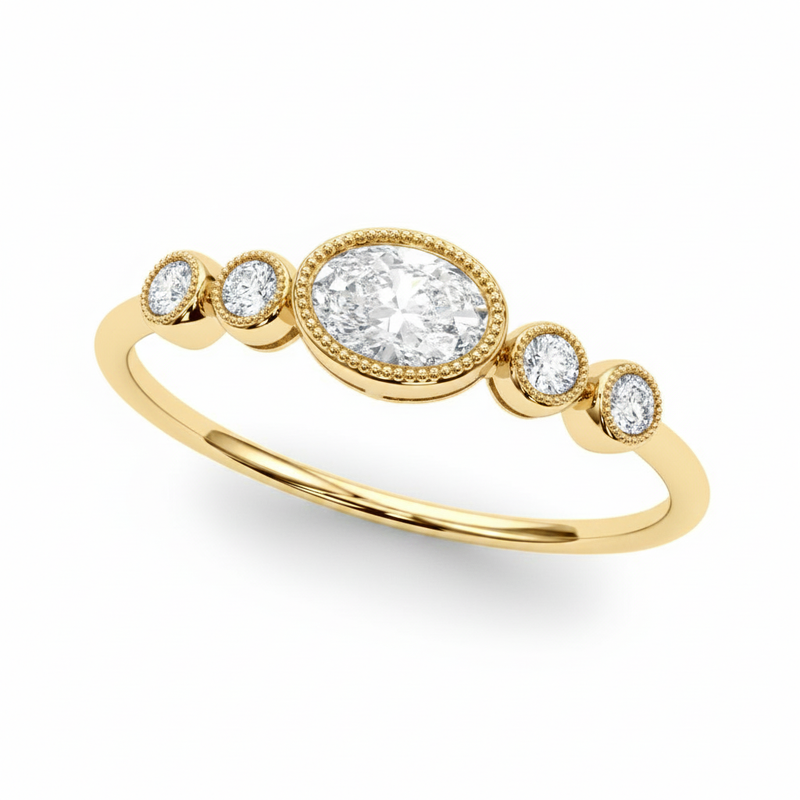 1/3 ctw 5 Stone Fashion Ring With Oval Center — Yellow Gold