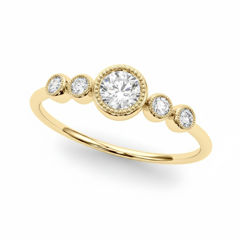 1/3 ctw 5 Stone Fashion Ring With Round Center — Yellow Gold