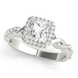 Square Braided Shank With Princess Cut Halo Head Engagement Ring