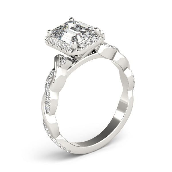 Braided Shank With Emerald Cut Halo Head Engagement Ring (51088-E)