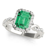 Braided Shank With Emerald Cut Halo Head Engagement Ring (51088-E)