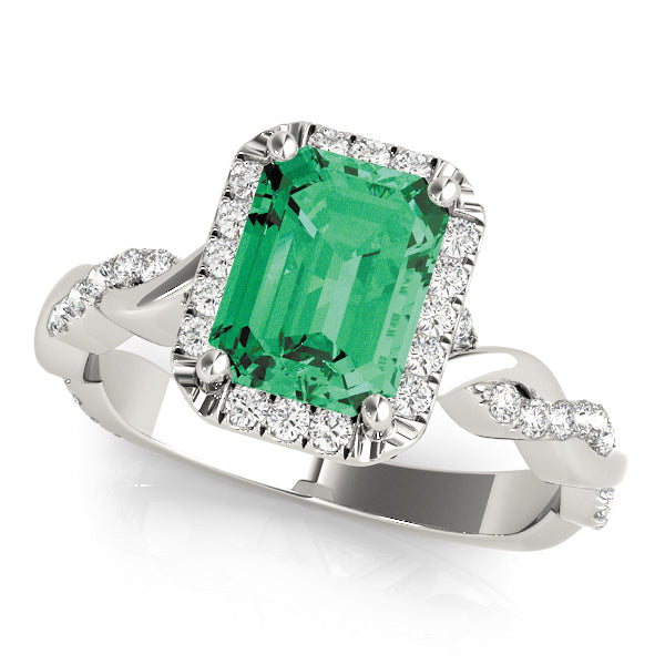 Braided Shank With Emerald Cut Halo Head Engagement Ring (51088-E)
