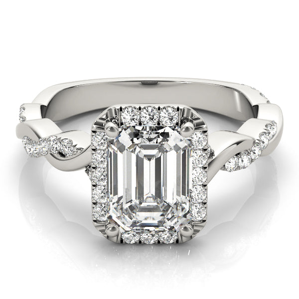 Braided Shank With Emerald Cut Halo Head Engagement Ring (51088-E)