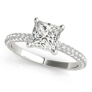 Square Pave With Princess Cut Head Engagement Ring