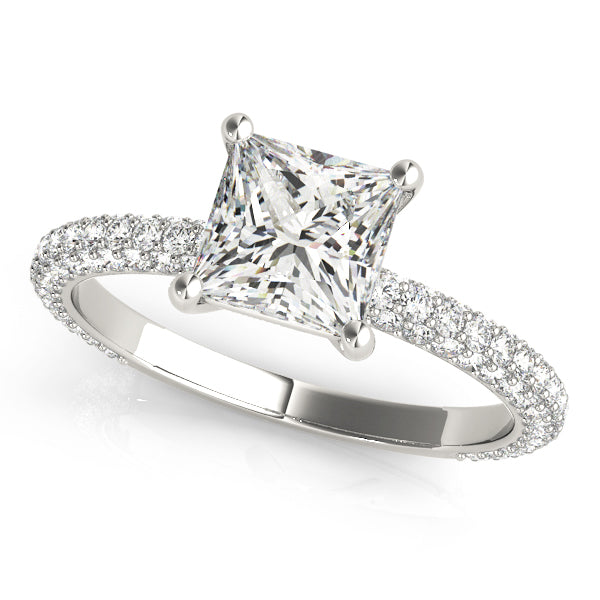 Square Pave With Princess Cut Head Engagement Ring