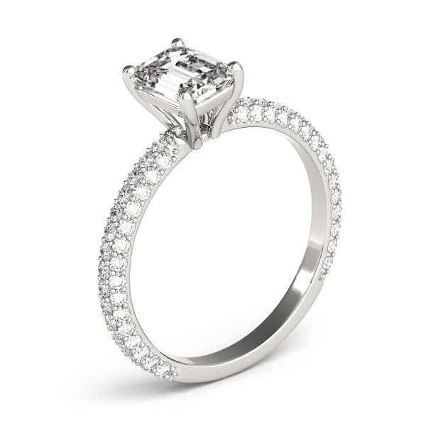 Pave With Emerald Cut Center Engagement Ring (51095-E)