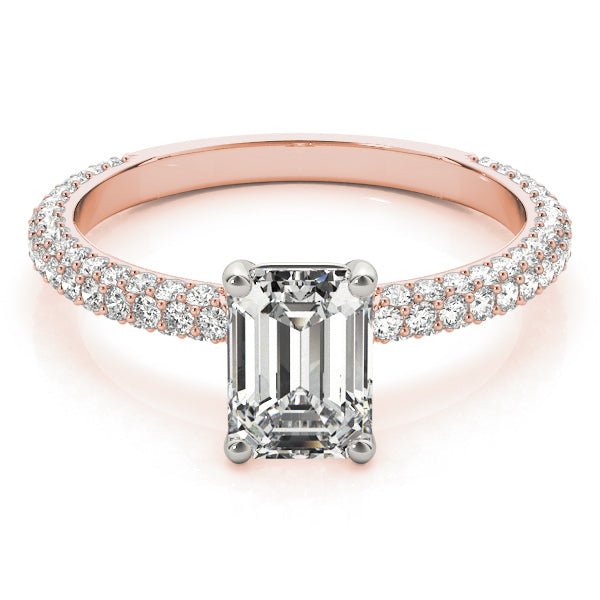 Pave With Emerald Cut Center Engagement Ring (51095-E)