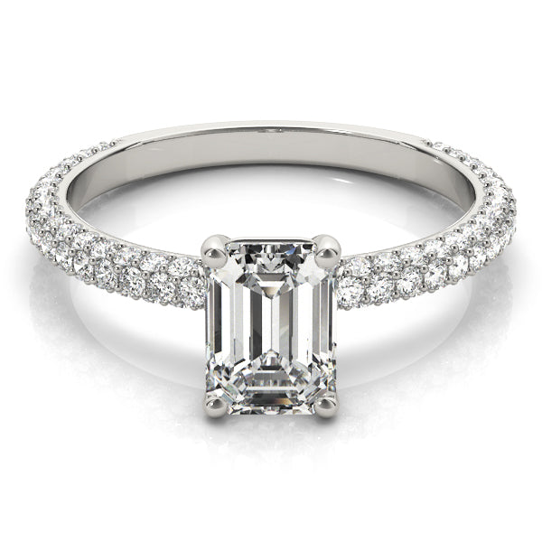 Pave With Emerald Cut Center Engagement Ring (51095-E)