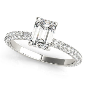 Pave With Emerald Cut Center Engagement Ring (51095-E)