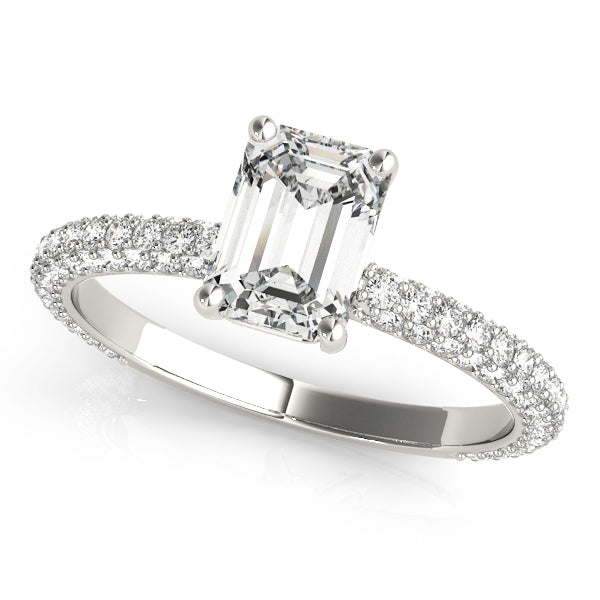 Pave With Emerald Cut Center Engagement Ring (51095-E)