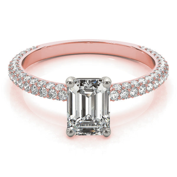 Pave With Emerald Cut Center Engagement Ring (51095-E)