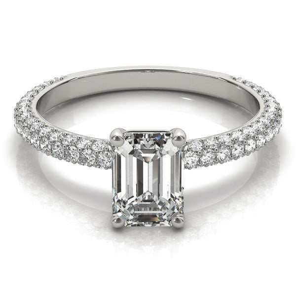 Pave With Emerald Cut Center Engagement Ring (51095-E)