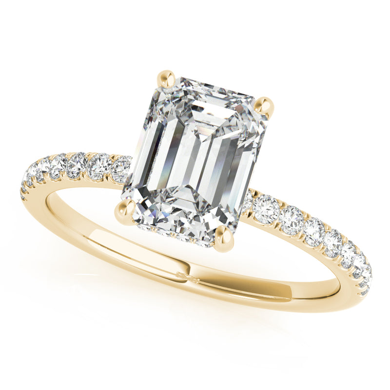 Single Row Emerald Cut Center Engagement Ring (51163-E)