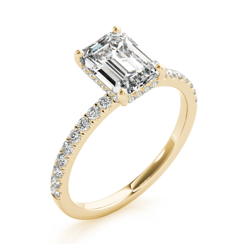 Single Row Emerald Cut Center Engagement Ring (51163-E)