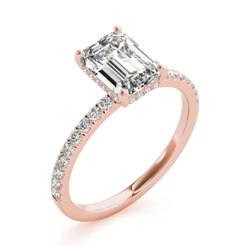 Single Row Emerald Cut Center Engagement Ring (51163-E)