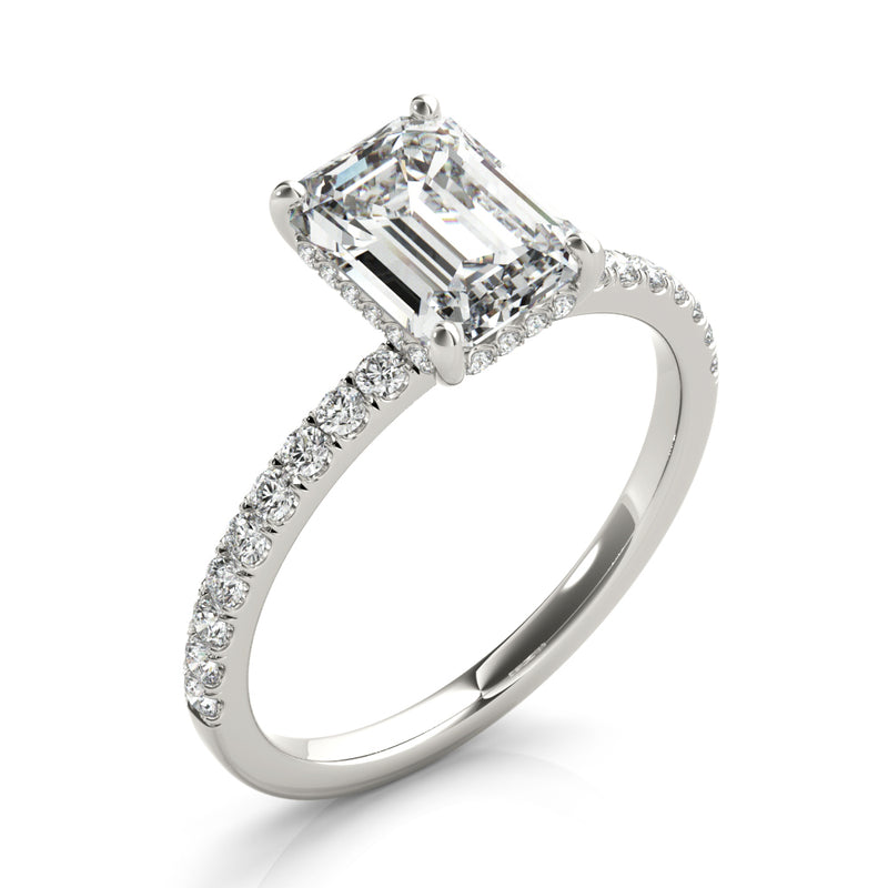 Single Row Emerald Cut Center Engagement Ring (51163-E)
