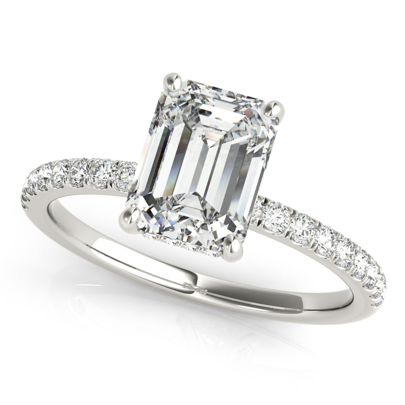 Single Row Emerald Cut Center Engagement Ring (51163-E)
