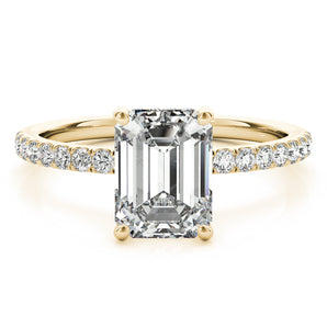 Single Row Emerald Cut Center Engagement Ring (51163-E)
