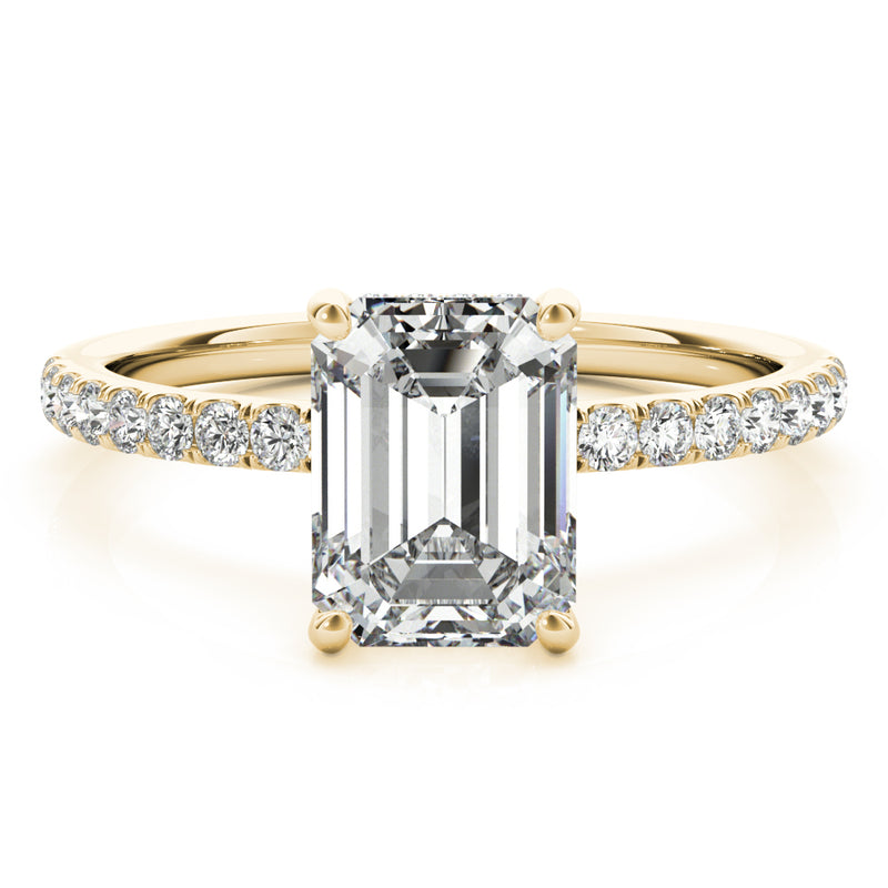 Single Row Emerald Cut Center Engagement Ring (51163-E)