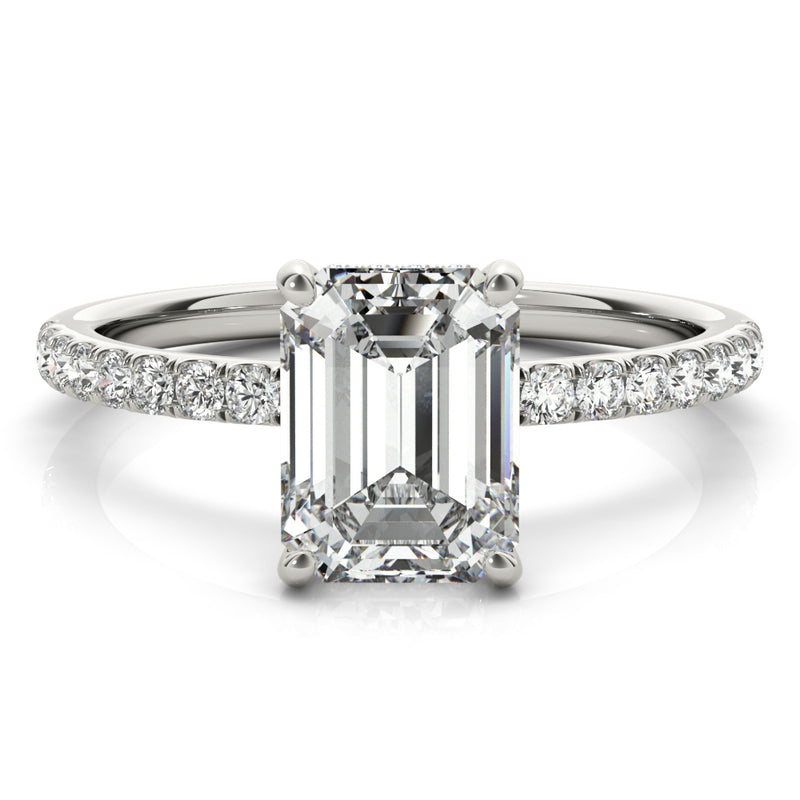 Single Row Emerald Cut Center Engagement Ring (51163-E)
