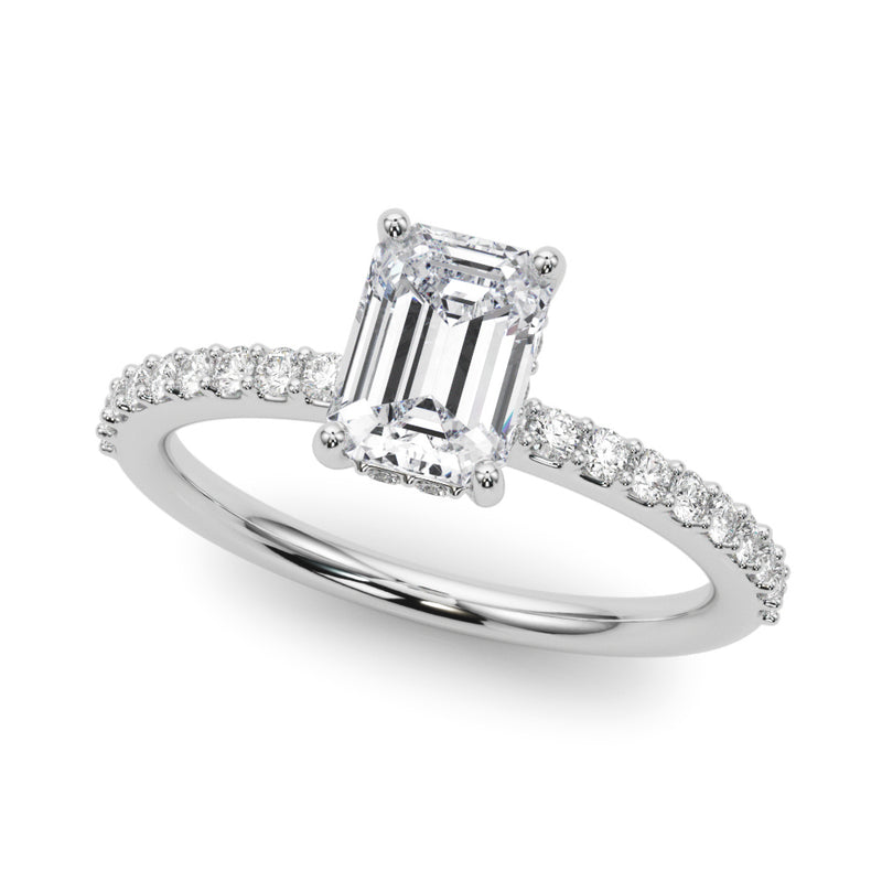Emerald Hidden Halo Ec Single Row Shared Pr Engagement Ring