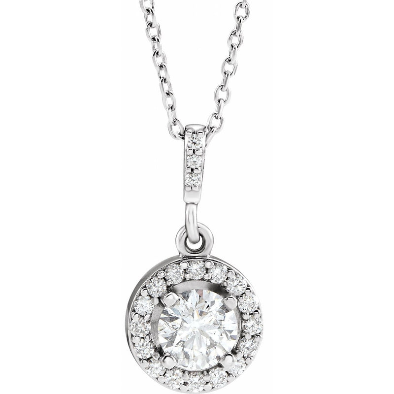 1 1/5 ct tw Halo Lab Grown Diamond Necklace in 14K White Gold (18...