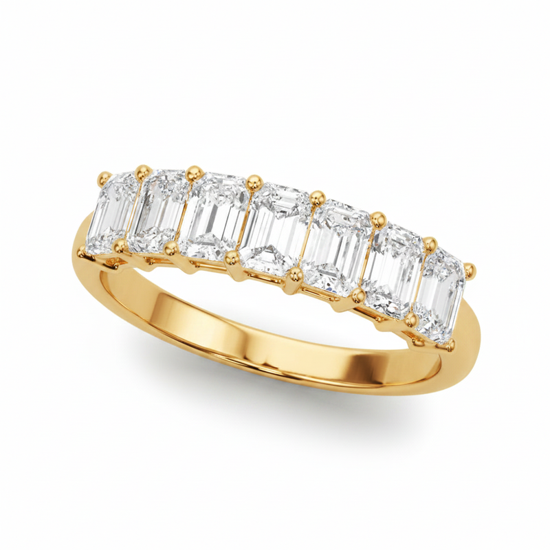 1 3/4 ctw 7 Stone Band Emerald Cut — Yellow Gold
