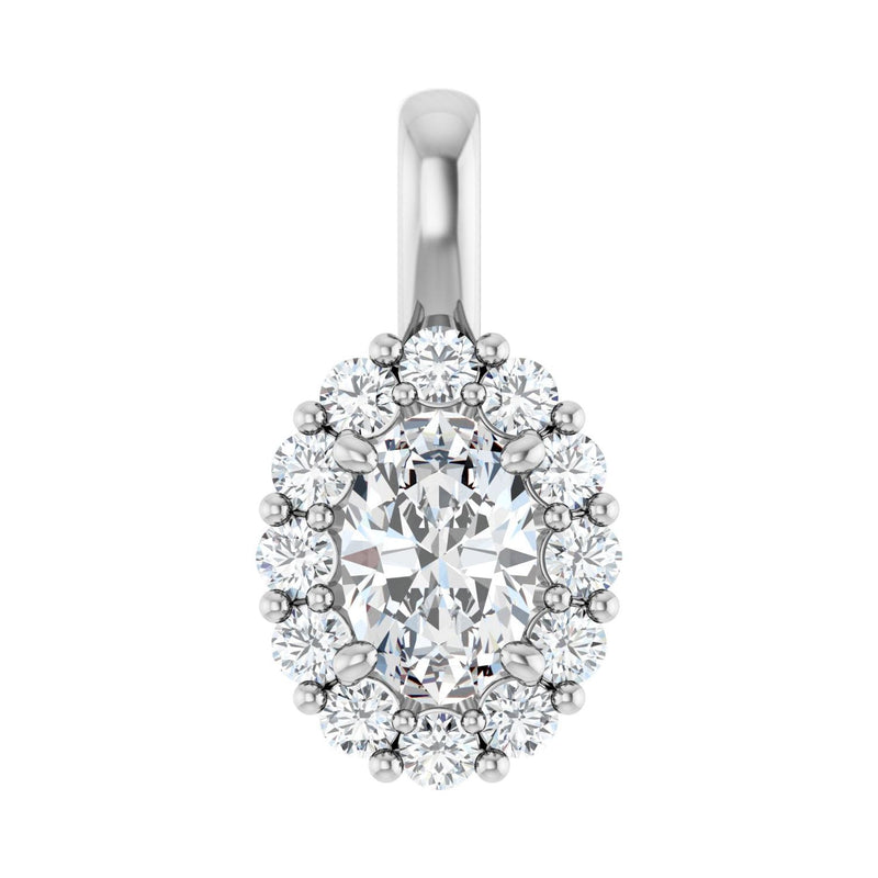 1 1/8 ct Oval Lab Grown Diamond Halo Pendant in 14K White Gold...