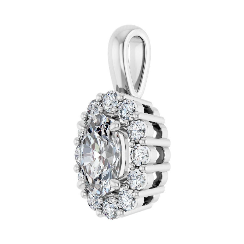 1 1/8 ct Oval Lab Grown Diamond Halo Pendant in 14K White Gold... - view 2