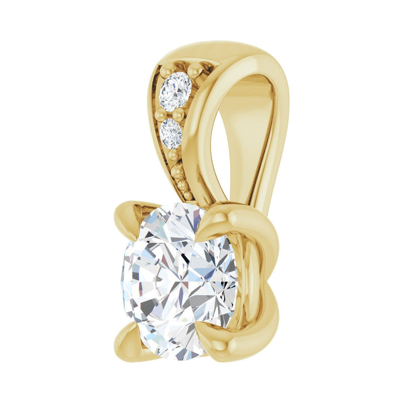 Round Lab Grown Diamond Claw-Prong Accented Pendant in 14K White ... - view 2