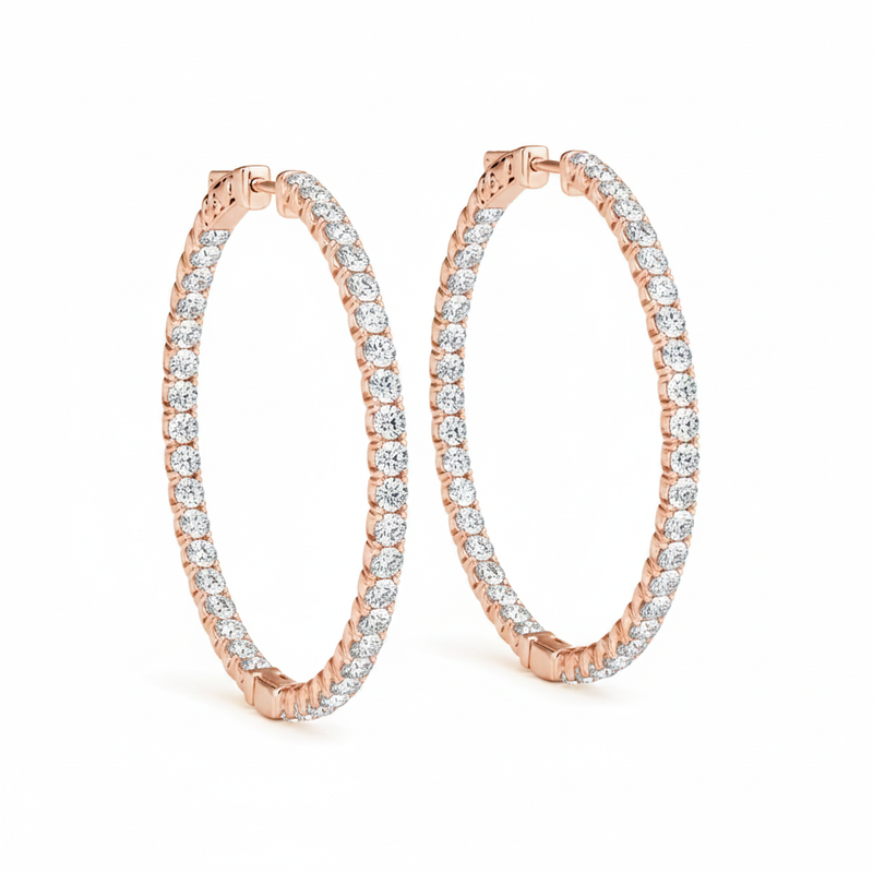 1/4 ctw .75 Inch 4 Prong Round Hoop — Rose Gold