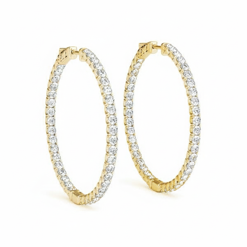 1/4 ctw .75 Inch 4 Prong Round Hoop — Yellow Gold