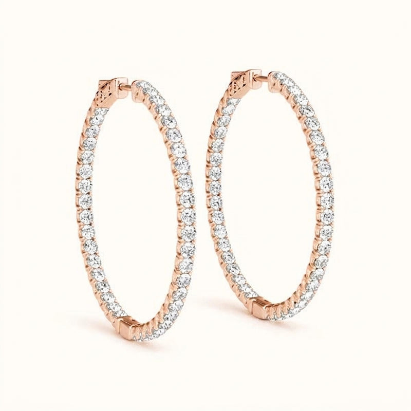 1/4 ctw .75 Inch 4 Prong Round Hoop — Rose Gold