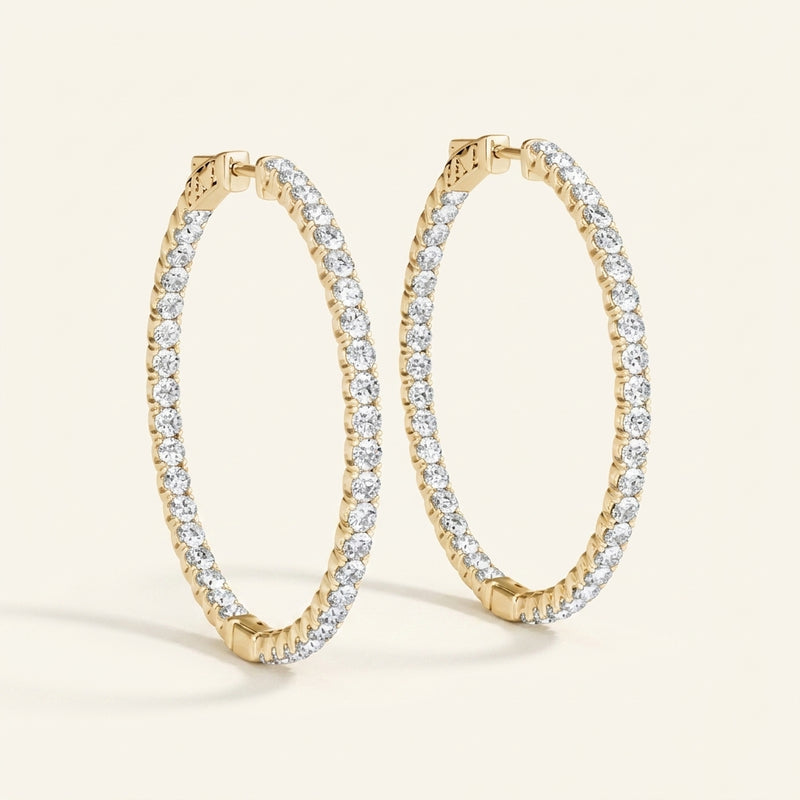 1/4 ctw .75 Inch 4 Prong Round Hoop — Yellow Gold