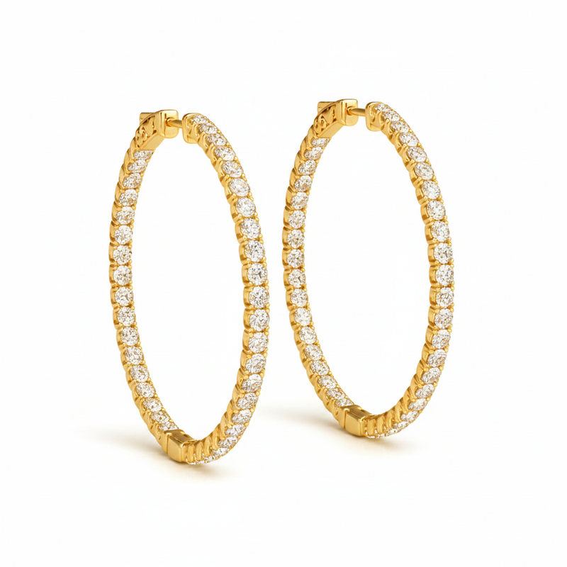 1/3 ctw .75 Inch 4 Prong Round Hoop — Yellow Gold