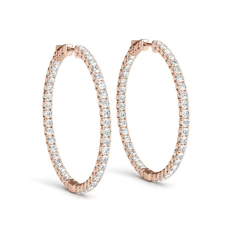 1/3 ctw .75 Inch 4 Prong Round Hoop — Rose Gold