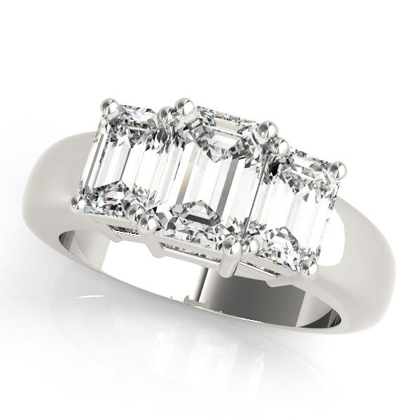 Emerald 3 Stone Engagement Ring