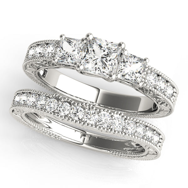 3 Stone Princess Engagement Ring (82819-B)