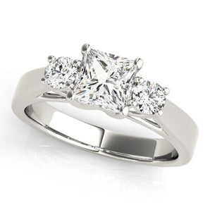 Square 3 Stone Princess Engagement Ring