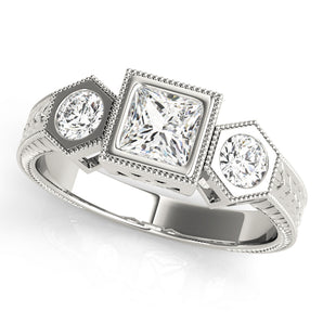 Square 3 Stone Princess Engagement Ring
