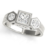 Square 3 Stone Princess Engagement Ring